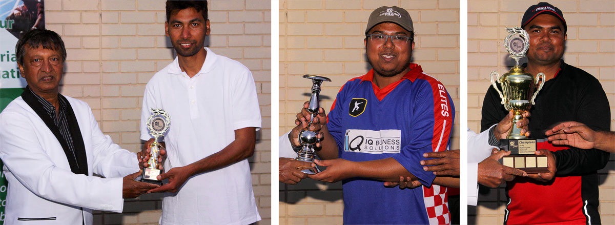 Delwar Jahid handing out the trophies for the Runners Up, the Man of the Match, and the Champions Delwar Jahid handing out the trophies for the Runners Up, the Man of the Match, and the Champions